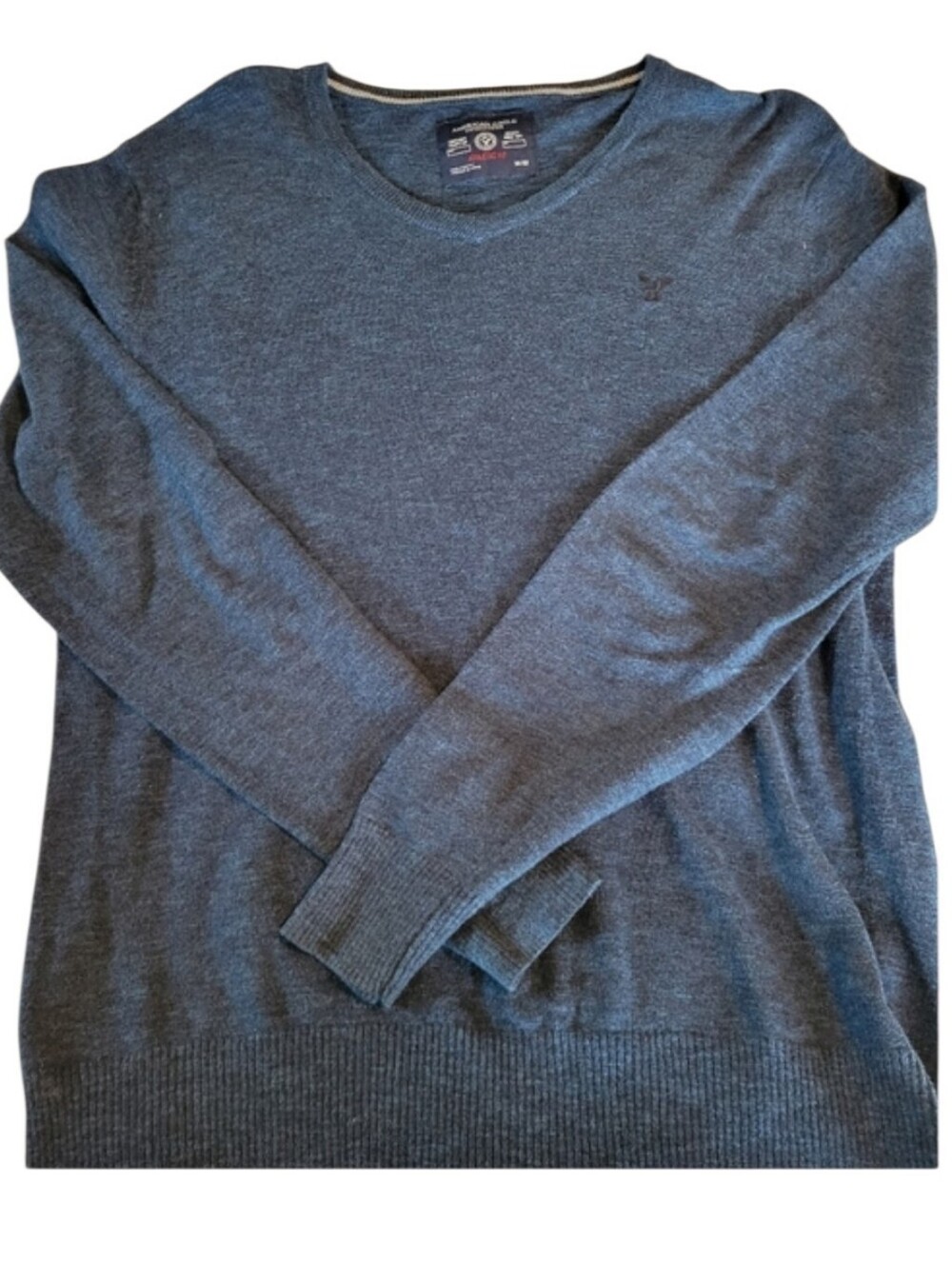 American Eagle Mens Medium V Neck Sweater Navy Cotton Knit Casual Preppy Y2K